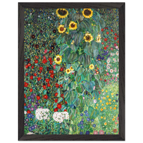 Artfulprints Poster met Lijst Gustav Klimt - Country garden with sunflowers   - 30x40 cm - Donkergroen