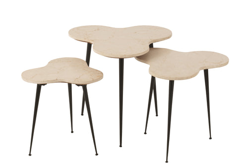 J-Line bijzettafel - marmer/metaal - zwart/wit - set van 3 - vtwonen shop