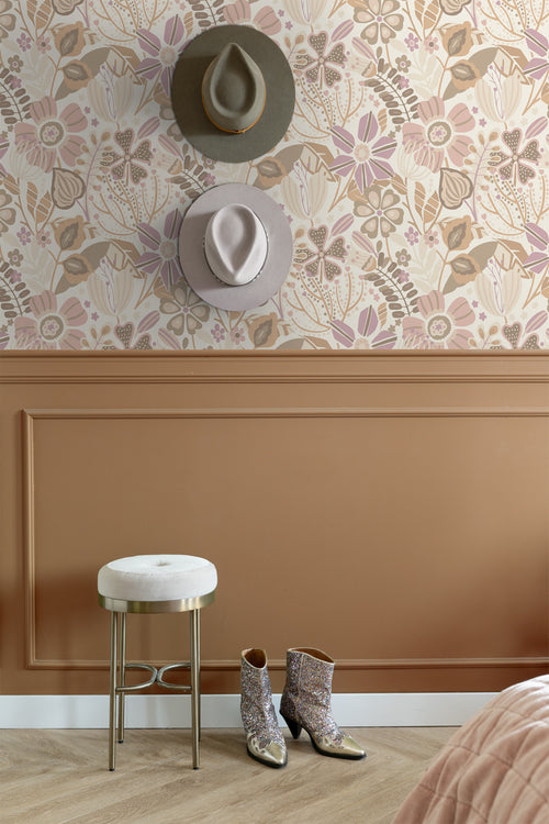 ESTAhome behang bloemmotief beige en lila paars - 53 cm x 10.05 m - 139675 - vtwonen shop