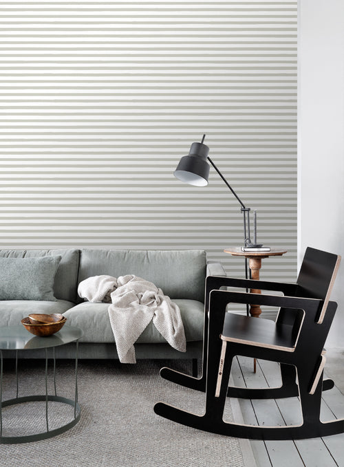 ESTAhome behang geschilderde strepen donker beige en wit - 53 cm x 10.05 m - 138968