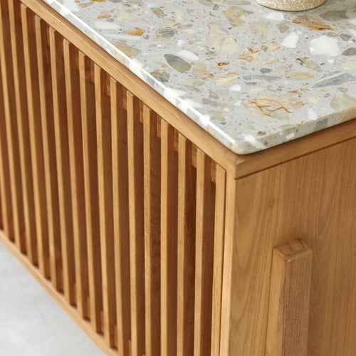 Tikamoon Buffetkast van massief teakhout en premium terrazzo 160 cm - Naturel