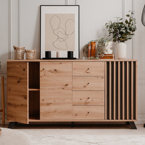 CALICOSY - Buffet 3 deuren en 4 laden LUBLIN - Eikenhouten - 40x160x85 cm