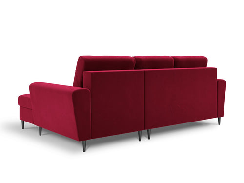 Cosmopolitan Design Converteerbare hoekbank rechts met opbergdoos Kyoto 4-zits, flueel, rood - 145x241x88cm