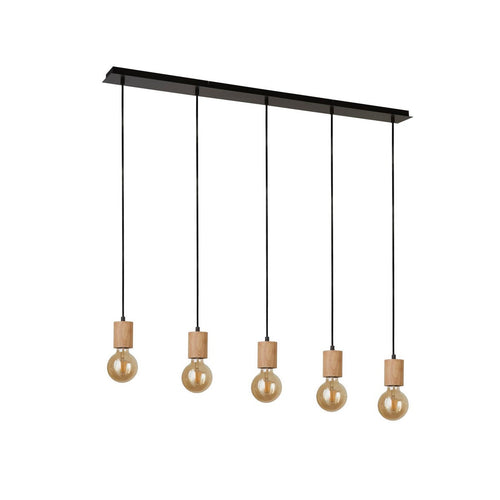 Spinny Plafondhanger met 5 lichtbalken - hout en zwart metaal