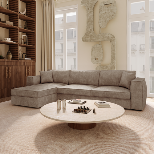 Premium Interiors - Hoekbank (links) MIKA - zacht aanvoelende geweven stof mol 292cm