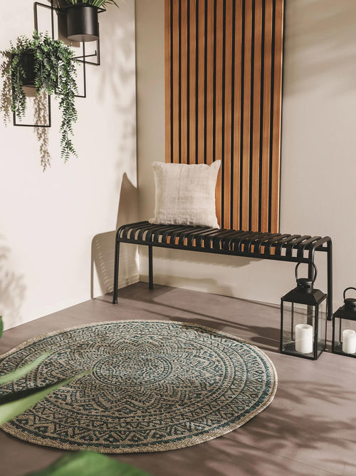 benuta binnen- en buitenkleed Cleo - beige/blauw - ø 120 cm