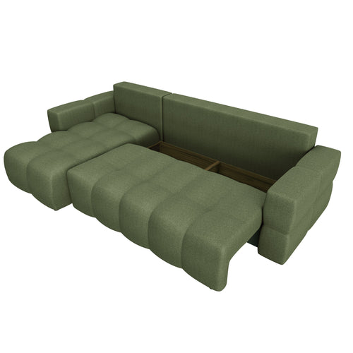 Sia Home - Linkshoekbank met slaapfunctie GABRIEL - kruisbinding olijfgroen 286cm