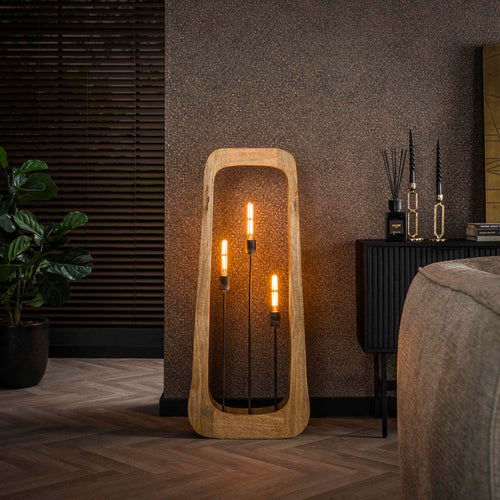 Giga Meubel Vloerlamp Bray - Mangohout Naturel - 3-Lichts - 50x14x120cm