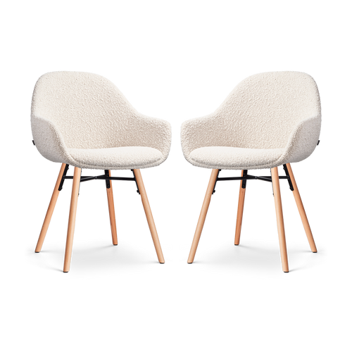 Nolon Nena-Mae Eetkamerstoelen Set van 2 - Bouclé Beige - Houten Poten - vtwonen shop