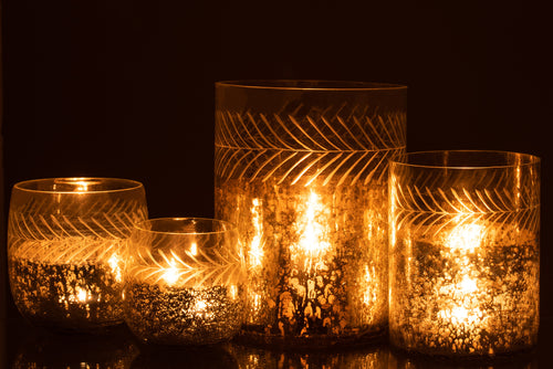 J-Line windlicht Klassiek Crackle - glas - transparant/zilver - large - vtwonen shop