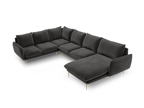 Cosmopolitan Design Panoramische hoekbank links Vienna 7-zits, flueel, donkergrijs - 235x330x95cm