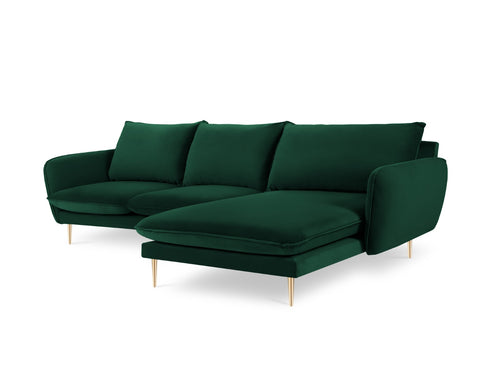 Cosmopolitan Design rechter hoekbank Vienna 5-zits, flueel, flessengroen - 170x255x95cm