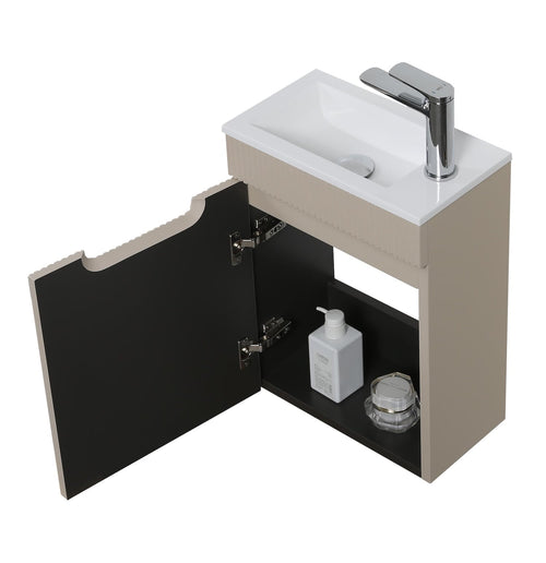 Badplaats Toiletmeubel Thermis 40 x 22 cm – Beige – Fonteinmeubel met Witte Wastafel