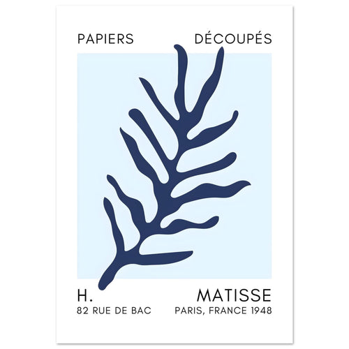Artfulprints Poster met Lijst Matisse – Ocean flora navy blue I   - A4 21x29.7 cm - Blauw
