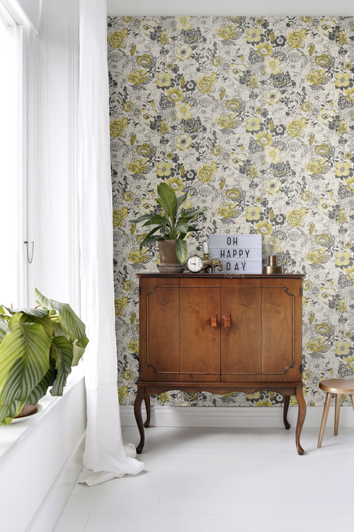 ESTAhome behang bloemen okergeel en beige - 53 cm x 10.05 m - 138506