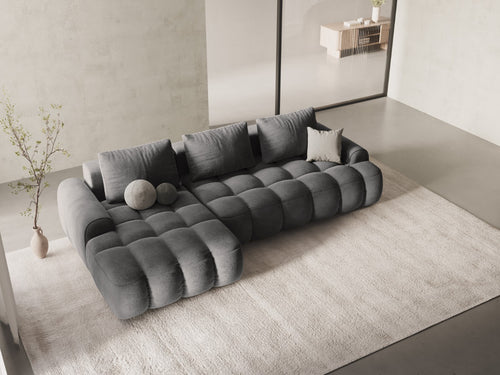 Cosmopolitan Design Uitklapbare hoekbank links met opbergdoos Linz 3-zits, flueel grijs - 142x275x84cm