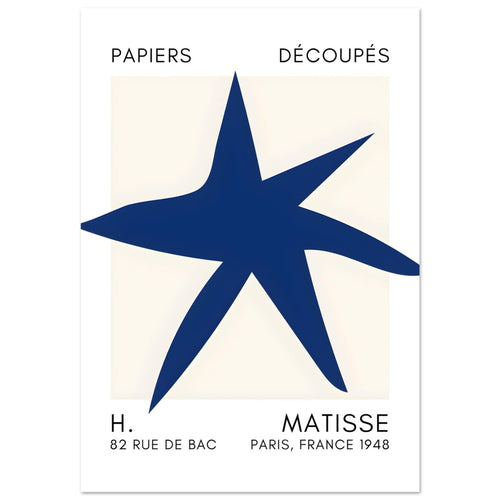 Artfulprints Poster Matisse – Star of the sea navy blue II   - 70x100 cm - Blauw