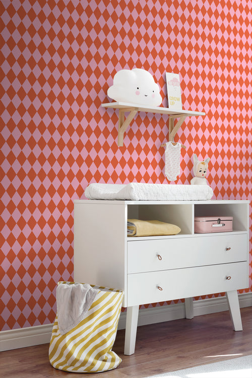 ESTAhome behang ruiten oranje en roze - 50 x 900 cm - 131602 - vtwonen shop