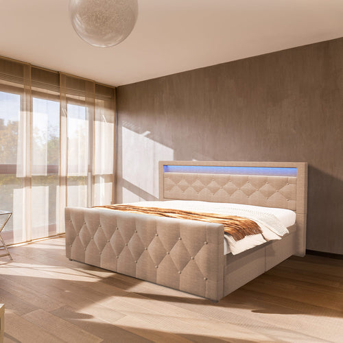 Home Deluxe Gestoffeerd Bed VELARA Beige - vtwonen shop