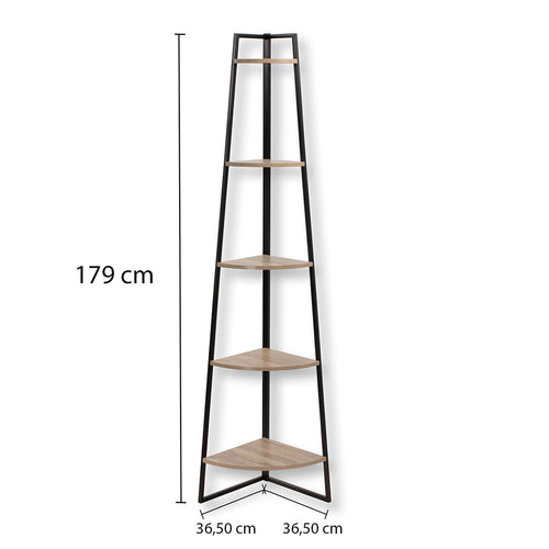 Calicosy - LEXIE Boekenkast 5 niveaus - Zwart - 36x36x180 cm