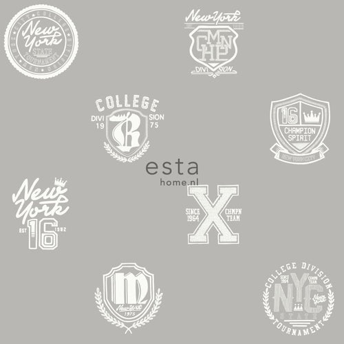 ESTAhome behang school emblemen taupe - 53 cm x 10.05 m - 128804