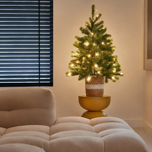 Black Box Trees Nagoya Kunstkerstboom met Verlichting - Kunstboom H90 x D42 cm - Kunst Kerstboom in Kunststof Pot - Kerstdecoratie voor Binnen - met