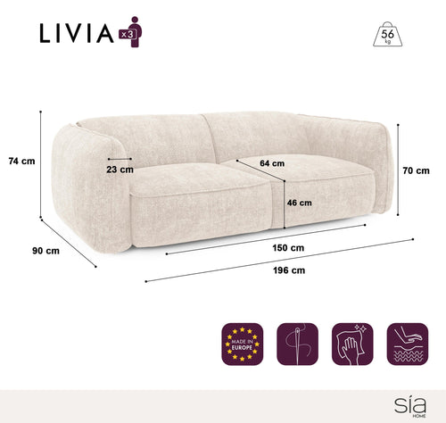 Sia Home - Rechte bank LIVIA - Fluweel weefsel - Terracotta - 196cm - vtwonen shop