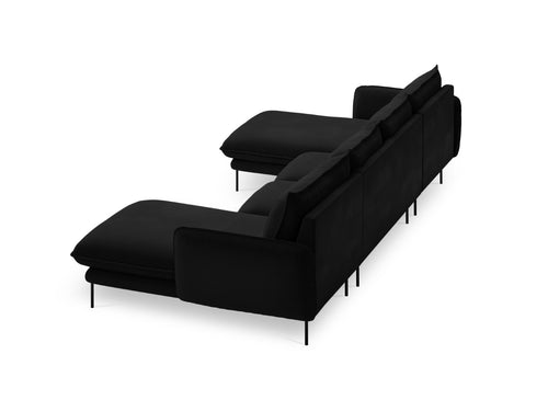 Cosmopolitan Design Panoramische bank Vienna 6-zits, flueel, zwart - 170x350x95cm