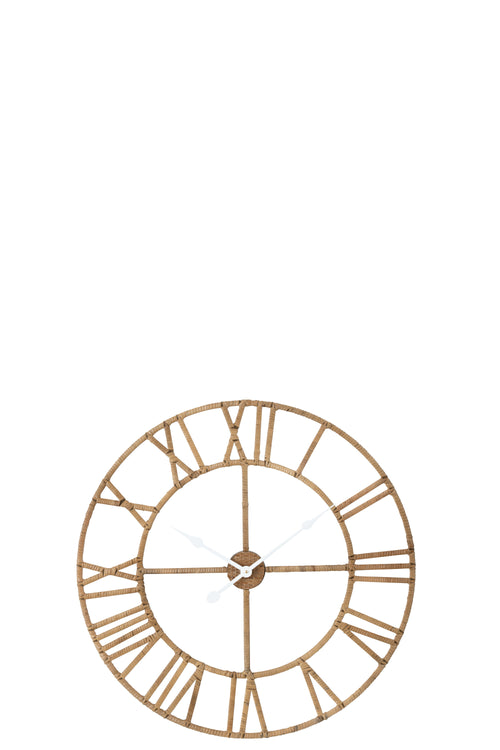 J-Line klok Roman - rotan/metaal - naturel - small - Ø 70 cm