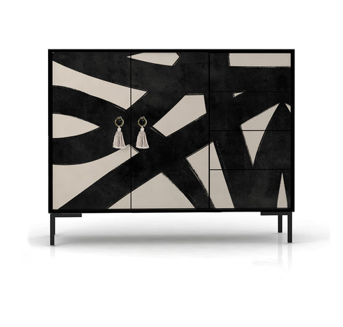 Laag dressoir met 2 deuren en 4 laden van MDF met Abstracte lijnen patroon - vtwonen shop