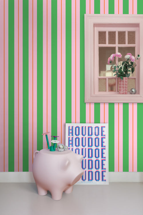 ESTAhome behang strepen groen en roze - 50 x 900 cm - 131679