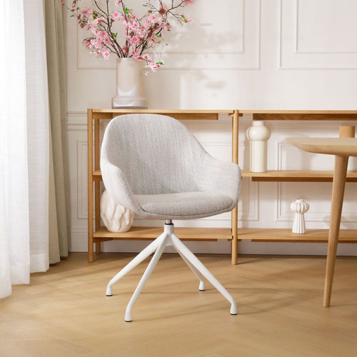 Nolon Nola-Mae Eetkamerstoel Beige Gemêleerd - Draaibaar Wit Onderstel - vtwonen shop