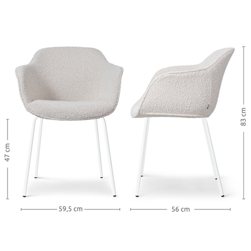 Nolon Nora-Mare Eetkamerstoel Bouclé Beige - Armleuning - Witte Poten - vtwonen shop