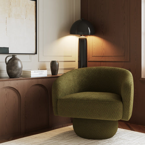 Sia Home - Draaibare fauteuil ARLO - gekruld fluweel vintage groen 74cm