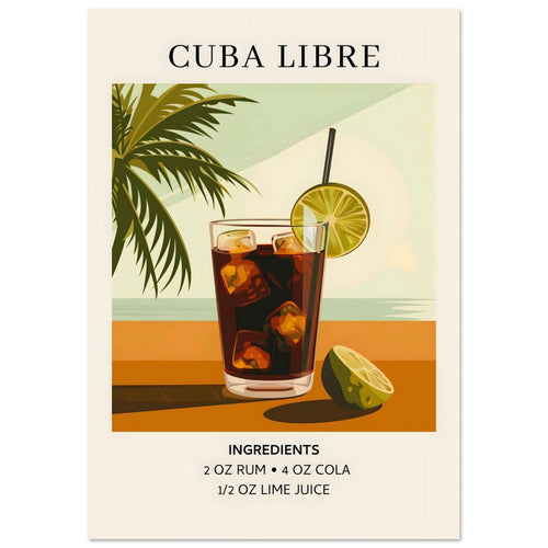 Artfulprints Poster met Lijst Cuba Libre cocktail - Ingrediënten   - 30x40 cm - Bruin