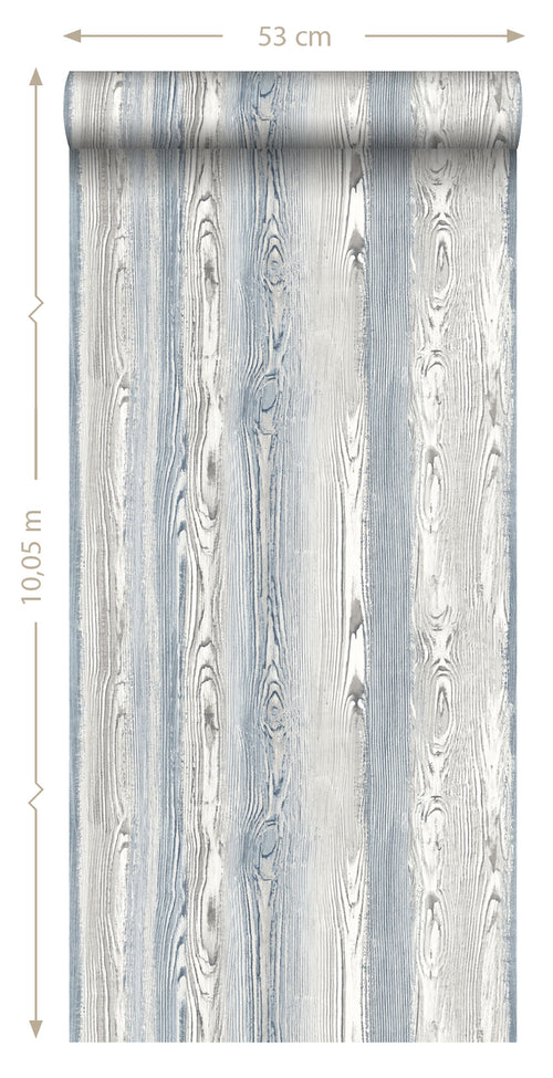 ESTAhome behang hout motief blauw en grijs - 53 cm x 10.05 m - 148626