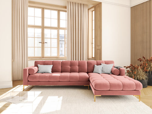 Cosmopolitan Design rechter hoekbank Bali 5-zits, flueel, roze - 185x293x75cm
