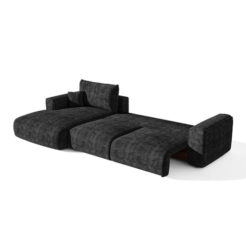 Premium Interiors - Linkshoekbank met slaapfunctie en opbergruimte COMO - corduroy zwart 297cm