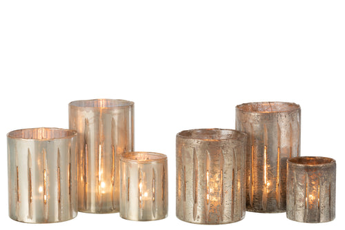 J-Line windlicht Streep - glas - blauw - large - 2 stuks - vtwonen shop