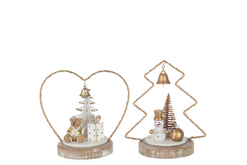 J-Line kerstdecoratie Beer + Sneeuwman Boom + Hart - hout - wit/goud - 2 stuks - LED lichtjes - vtwonen shop