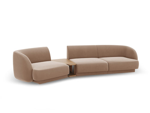 Micadoni linker modulaire bank Miley 3-zits, flueel, cappuccino - 126x303x70cm