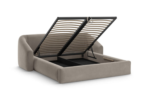 Cosmopolitan Design Opbergbed met hoofdeinde Campi 200x200cm flueel cappuccino - 230x268x80cm