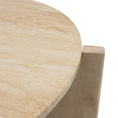 Giga Meubel Salontafel Simon Rond - Travertin/Hout - Bruin - 80x80x36cm - vtwonen shop