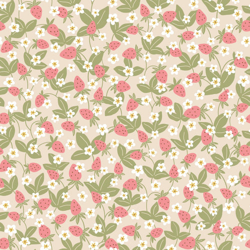 ESTAhome behang aardbeien lichtgroen en roze - 50 x 900 cm - 132170