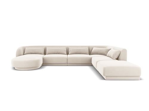 Cosmopolitan Design Panoramische hoekbank rechts Tulum 6-zits, flueel, lichtbeige - 255x330x70cm