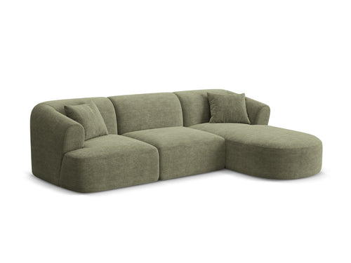 Cosmopolitan Design Modulaire hoekbank rechts Campi 4-zits, ribfluwelen mosgroen - 156x256x70cm