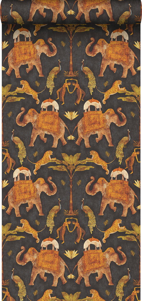 Sanders & Sanders behang olifanten bruin en donkergroen - 53 cm x 10 m - 640496