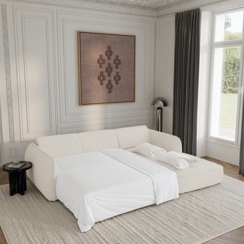 Sia Home - Rechte hoekbanken LIVIA - Bouclette stof - Crème - 274cm