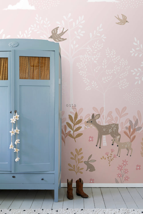 ESTAhome fotobehang hertjes roze - 250 x 279 cm - 159261 - vtwonen shop