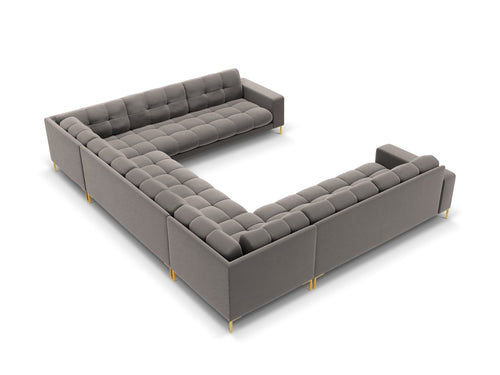 Cosmopolitan Design Panoramische bank Bali 9-zits, flueel, lichtgrijs - 256x327x75cm